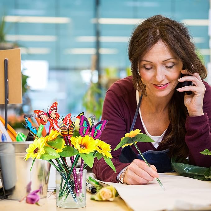 Zhanmai 24 Pieces Sunflower Butterfly Pens Bulk Novelty Pens Cute Ballpoint Writing Pens 0.5 mm 0.7 mm Party Favors for Classroom Teacher Student Office(Sunflower and Butterfly Style)