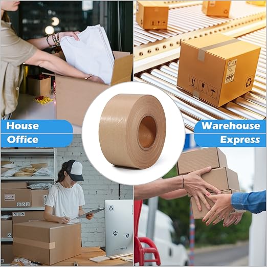 LLPT Kraft Paper Gummed Tape 2.75” x 66 Yards 2 Pack Reinforced Fiberglass Water Activated Kraft Tape Brown Packing Tape Heavy Duty for Mailing Shipping Sealing Boxes (PGB7060R02)