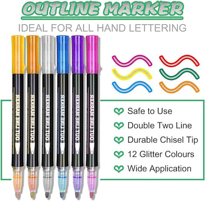 Easter Basket Essentials, 12 Colors Shimmer Markers Outline Glitter Pens, Easter Basket Stuffers for Teens, Teen Girl Gifts Trendy Stuff, Art Supplies Crafts Gifts for 4-12 Year Old Girls