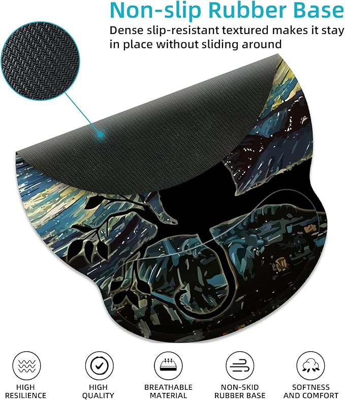 Ergonomic Mouse Pad with Wrist Support,Aesthetic Black Cat Mouse Pad with Wrist Rest,Relieve Wrist Pain Mousepad Non-Slip Rubber Base,Cute Mouse Pads for Desk,Computers,Laptop,Office,Accessories