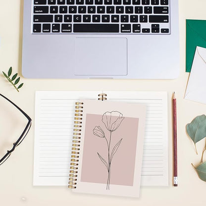 BearCake Pink Aesthetic Notebook Journal for Women, Abstract Boho Floral Notebook, Pink Aesthetic School Office Supplies, Pink Hardcover Spiral Journal Notebook 5.5x8.3