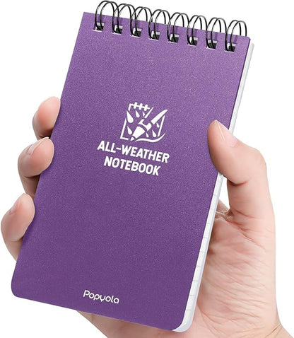 POPYOLA 1 Pack Waterproof Pocket Notebook, 3x5 Pocket Notepad, All Weather Mini Spiral Notepad, Write in the Rain Police Notepad with 100 Squared Pages for Outdoor Home Office School, Purple