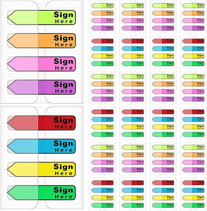 Tatuo 2400 Pcs Sign Here Tabs Colored Flag Stickers 8 Colors with Dispenser Arrow Flag Easy to Post for Notary Books Paper (Sign Here Style)