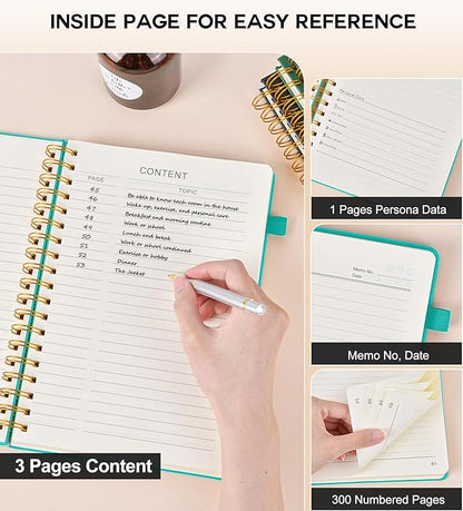 Large Spiral Notebook Journal for Women Men - 300 Numbered Lined Pages, College Ruled, A4 Hardcover Spiral Bound Notebook for School, Work, Note Taking, Writing, Leather Spiral Journal 8.5"x11"