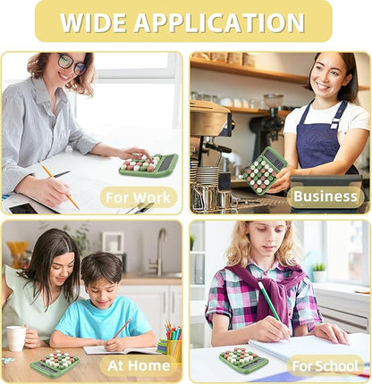 Desktop Mechanical Calculator, 12-Digit Large LCD Display Basic Standard Calculators with Cute Big Buttons, Desk Accessories, for Office Home School (Green)