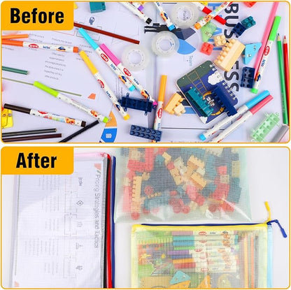 60pcs Large A4 Mesh Zipper Pouch File Bags YOPCDJ Reusable Zippered Pouches for Organizing Classroom, Board Game Storage, Puzzle Bags