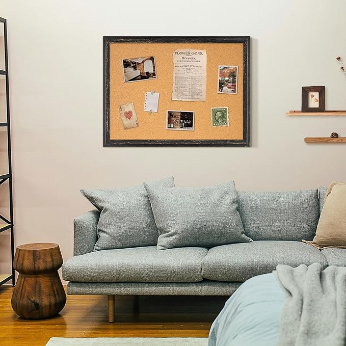 DOLLAR BOSS Cork Board for Office 36 X 24 Inches Cork Boards for Walls Bulletin Board, Decorative Hanging Pin Board Rustic Wooden Frame Vision Board Cork Notice Board for Office Home Decor, Black