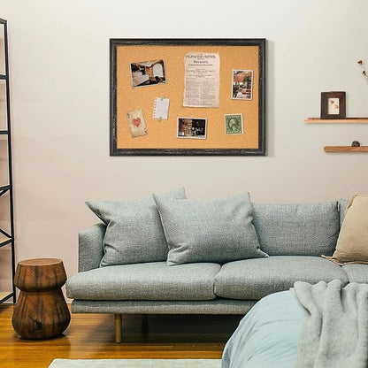 DOLLAR BOSS Cork Board for Office 24 X 18 Inches Cork Boards for Walls Bulletin Board, Decorative Hanging Pin Board Rustic Wooden Frame Vision Board Cork Notice Board for Office Home Decor, Black