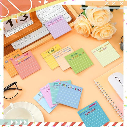 Yinder 24 Pcs Team Sticky Notes Team Appreciation Gifts Bulk Employee Coworker Inspirational Sticky Notes Pad Appreciation Gifts for Teacher Nurse Office Supplies 3 x 3''(Light Color,Appreciation)