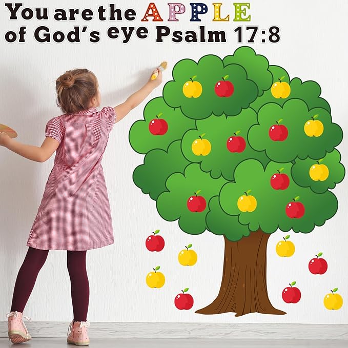 86 Pcs Classroom Bulletin Board Set - Fall Church Tree Bulletin Board Cutouts Autumn Classroom Tree Wall Decor Seasonal Apples for Home & Elementary School Teacher Chalkboard Supplies