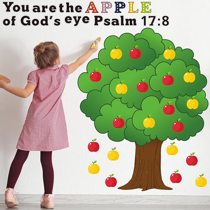 86 Pcs Classroom Bulletin Board Set - Fall Church Tree Bulletin Board Cutouts Autumn Classroom Tree Wall Decor Seasonal Apples for Home & Elementary School Teacher Chalkboard Supplies
