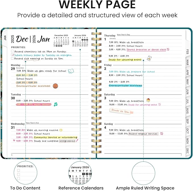 2026 Planner, Aesthetic Weekly and Monthly Planner for Women, Jan 2026 to Dec 2026, Hardcover 2026 Calendar Book with Monthly Tabs, Inner Pocket, Perfect for Office Home School - A5 (6.3" x 8.5"), Cats in Vine