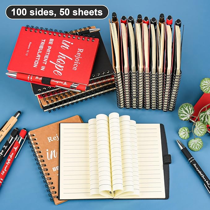 INSADA Christian Prayer Journal Spiral Notebooks Bulk with Pens - Small Notepads (4.13”x5.43”) - Easter Gifts for Women men,Church Members & Bible Study Groups (30 sets multicolor)