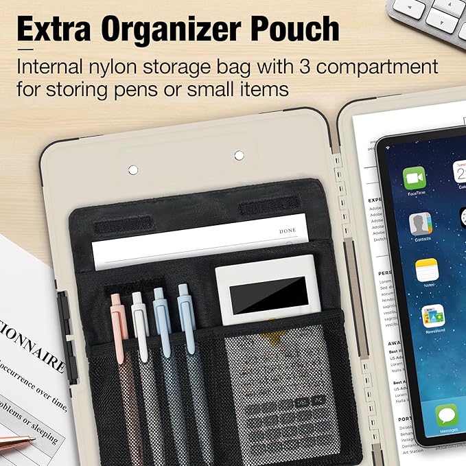 Sooez Toughest Clipboard with Storage, Internal Pen Pouch Included, Letter/ A4 Size, Shockproof Heavy Duty Plastic Clip Boards 8.5x11”, High Capacity Clipboards Box Case for Contractor Trucker Driver