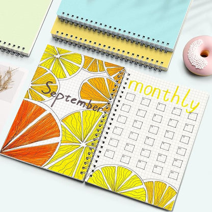 AHGXG Graph Paper Notebook 3 Pack- A5 Grid Notebook Spiral, Thick 100gsm Graph Paper, Transparent Hardcover, 80 Sheets, for Women School Artist Writing Drawing, 5.7"x 8.3", Yellow, Green, Blue