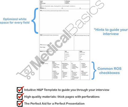 H&P notebook - Medical History and Physical notebook, 100 medical templates with perforations