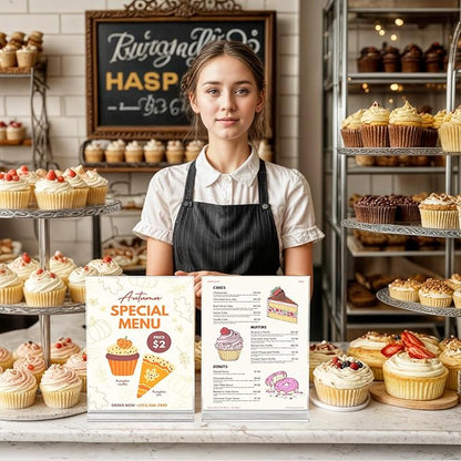 6 Pack Acrylic Sign Holder 8.5 x 11 Inches, Clear Menu Holder Stand, Vertical Flyer Display Stand, Table Paper Holder, Desk Brochure Holder, Plastic Sign Display Stand for Restaurants, Office, Store