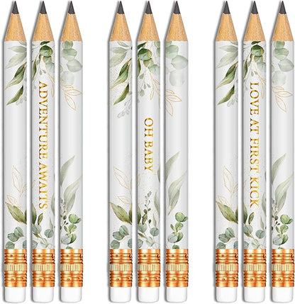 Markt Mini Pencils For Baby Shower Games For Girl Or Boy, Heart Pencils, Small Pencil Set (Greenery, Eucalyptus)