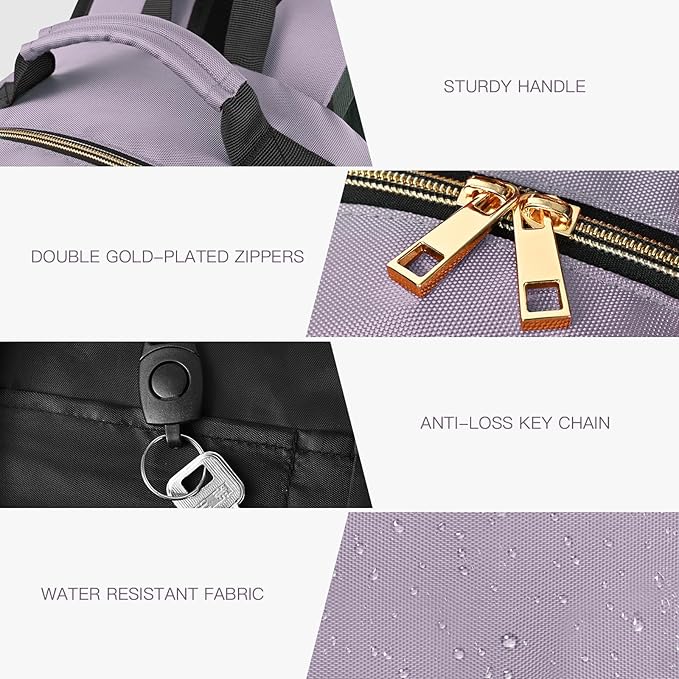 Travel Laptop Backpack for women, Work Backpack Woman with USB Charging Port, Water Resistant College Backpack, Stylish Quilted Girls Backpack Casual Daypack for 15.6 Inch Laptop, Purple