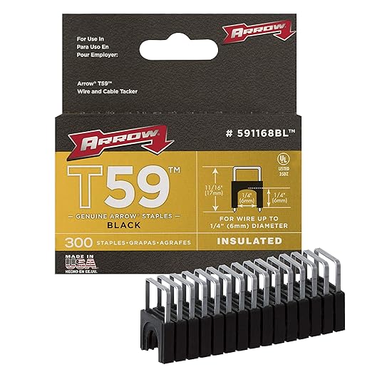 Arrow 591168BL Genuine T59 Insulated 1/4-Inch Leg Length, 1/4-Inch Crown Size, Staples Black 300-Pack
