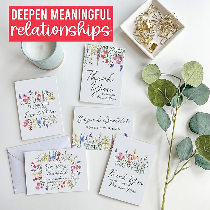 54 Wildflower Wedding Thank You Cards with Envelopes Wedding - Bulk Thank You Cards Wedding with Envelopes, Elegant Thank You Wedding Cards with Envelopes, Wedding Thank You Notes Wedding Cards Bulk