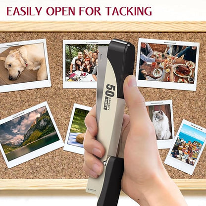 Metal Stapler Heavy Duty 50 Sheet Capacity with 1750 Staples and Staple Remover, White Stapler Full Strip Staplers for Desk, No Jam, Non-Slip Office Stapler with Staples for Office & Classroom, White