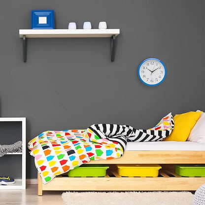 Bernhard Products 10 Inch Blue Quartz Analog Wall Clock - Silent, Easy to Read, Quality Construction, Simple Design, Lightweight, Easy to Hang, Battery Operated