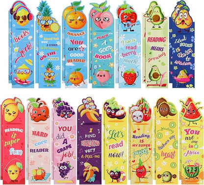 30 Pieces Fruit Paper Bookmarks,Inspirational Book Makers for Students Reading Lovers,Cute Book Page Marks for Kids Teens, Creative Page Clips for Game Prizes School Gifts(15 Styles,15x4cm)