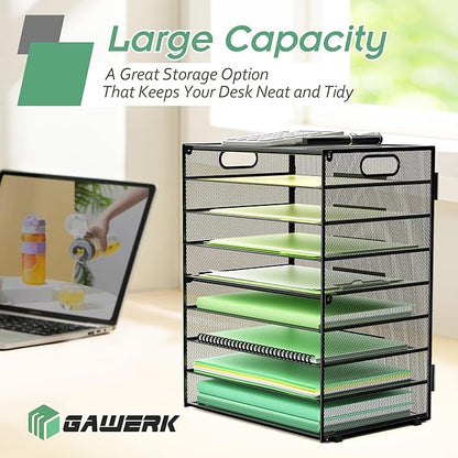 2 Pack 9-Tier Paper Organizer Letter Tray with Handle, Mesh File Organizer Paper Sorter Holder, Desk Organizer for Office Home School, Black