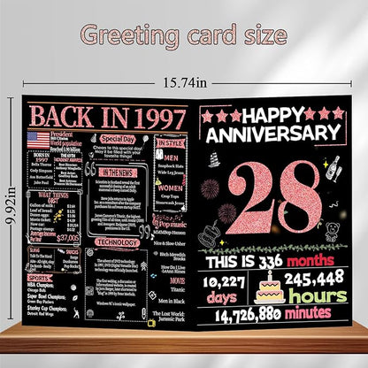 Joycard 28th Anniversary Card for Women, Wedding Card for Wife, Sweet Marriage Decorations Gifts for Couple, Perfect for Her on Anniversary Day, Back in 1997