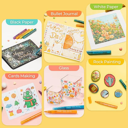 Ohuhu Glitter Markers Pen 18 Glitter Colors Metallic Shimmer Marker Round Point Tip Water-based Ink for Kids Adults DIY Crafts Greeting Birthday Cards Making Poster Album Scrapbooking Mugs Wood