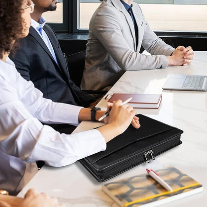 Calfinder portfolio binder,Padfolio for men, leather binder, vegan leather portfolio organizer, Personalized Gift for Professionals, Business Resume portfolio notebook,Black