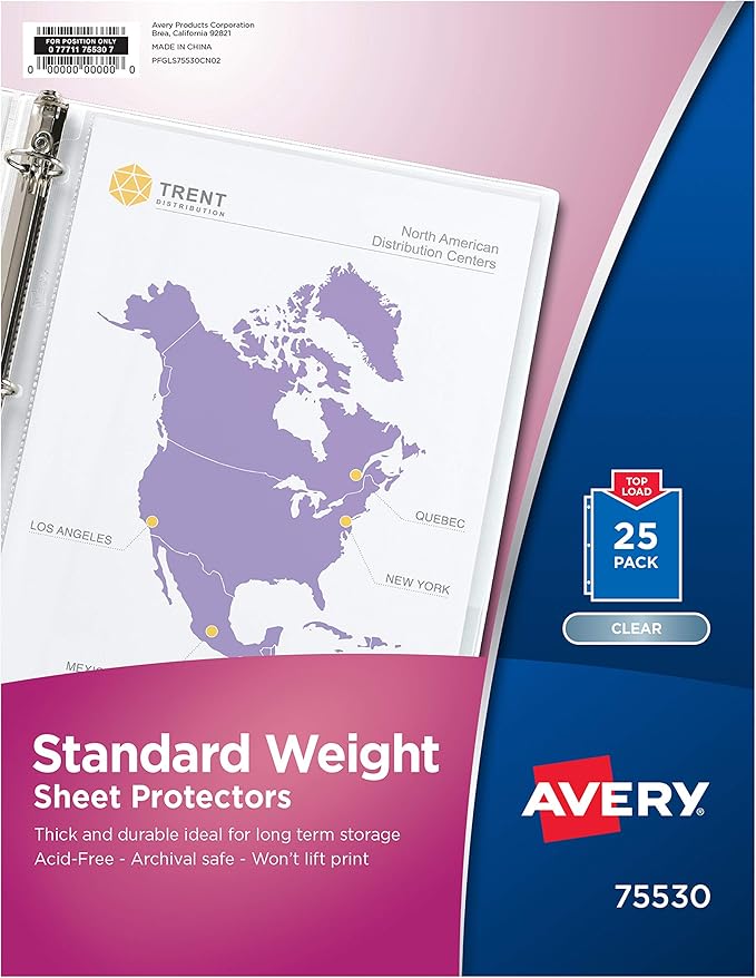 Avery Clear Standard Weight Sheet Protectors, Top Load, 25 Document Protectors (75530)