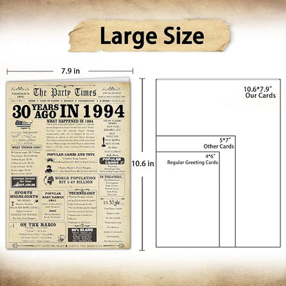 Vintage 30th Birthday Card Gifts for Women Men,Happy 30 Year Old Birthday Party Decorations for Husband Wife,Jumbo 30th Anniversary Wedding Gifts Card for Him Her,Back in 1994