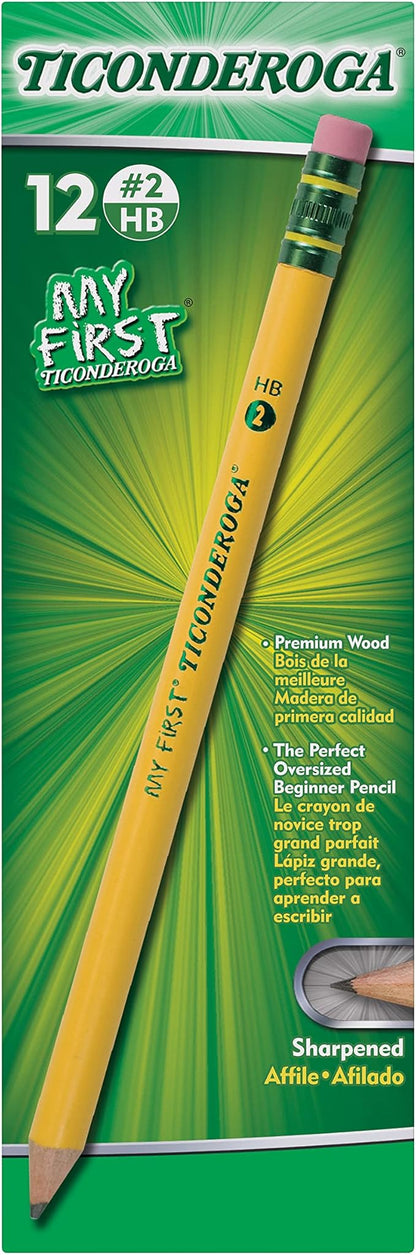 Ticonderoga My First Tri-Write Wood-Cased Pencils, Neon Colors, 12 Count (X13012) My First Pencils, Wood-Cased Soft, Pre-Sharpened, 12 Count (X33312)
