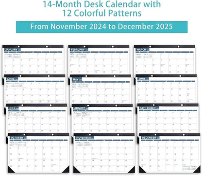 Desk Calendar 2025 Wall Calendars, December 2024 - December 2025 Monthly Planner Paper Office Desktop 17"X 12", 14-Months, Planning and Organizing Home, School, Office, Holiday, Vacation