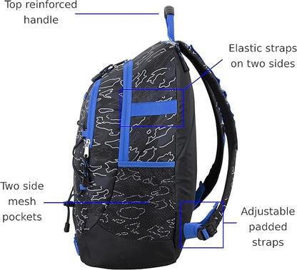 FUEL Hiking Backpack for Women Men Terra Sport, Travel, College, Gym, Work with Laptop Sleeve, Bungee, 18 Inches, Blue Camo