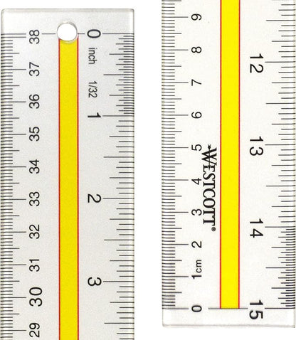Acrylic Data Highlight Reading Ruler with Tinted Guide, 15" Clear