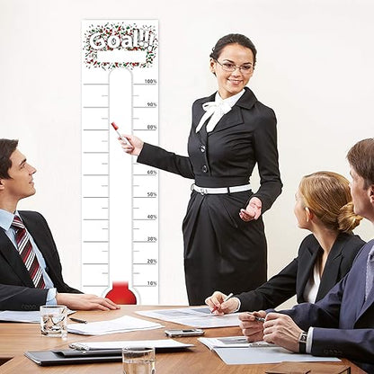 CLEVER CLEAN Goal Setting Fundrasing Thermometer - 48"x12" Dry Erase Self-Adhesive Goal Tracker - Poster Charts for Home, School and Office