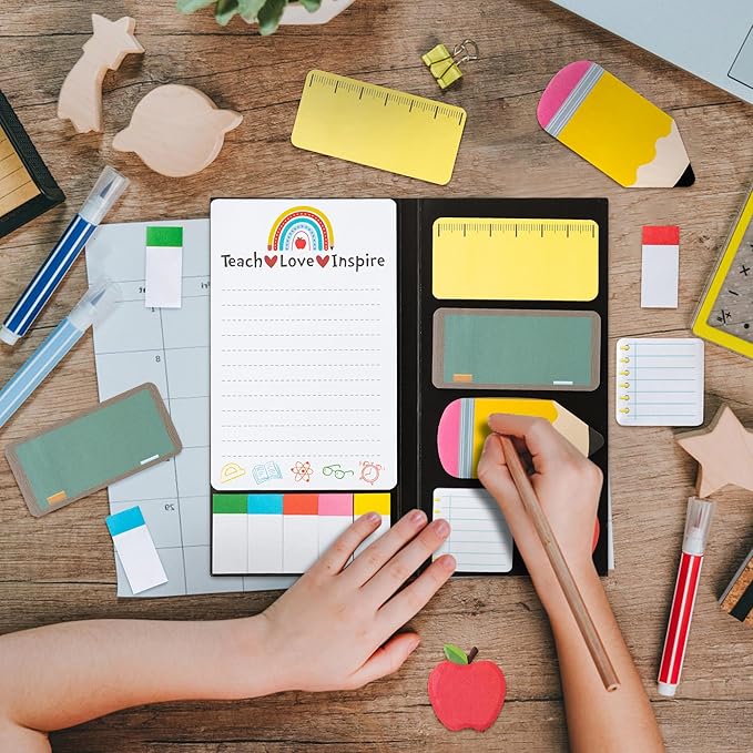 2 Pcak Teaching is A Work of Heart Sticky Notes Set - Blackboard Pencil Apple Self-Stick Note Pads Teacher Appreciation Gift Writing Memo Pads Page Marker Back to School Office Supplies (Black)