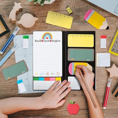 2 Pcak Teaching is A Work of Heart Sticky Notes Set - Blackboard Pencil Apple Self-Stick Note Pads Teacher Appreciation Gift Writing Memo Pads Page Marker Back to School Office Supplies (Black)