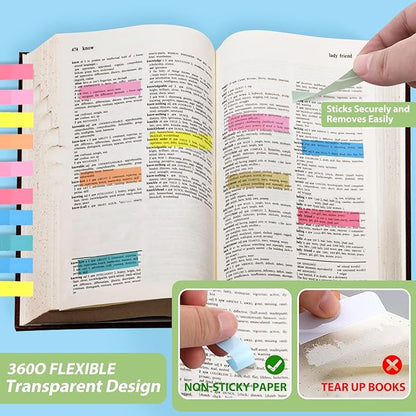 Lysas 2800pcs Morandi Sticky Book Tabs, Transparent Page Markers Colored, Writable and Repositionable Book Flags Markers for Annotating Books