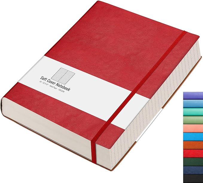 AHGXG Lined Journal Notebook - 320 Numbered Pages Large B5 Thick College Ruled Journal, 100gsm Thick Lined Paper, Faux Leather Softcover, for Work School, 7.6'' X 10''-Red