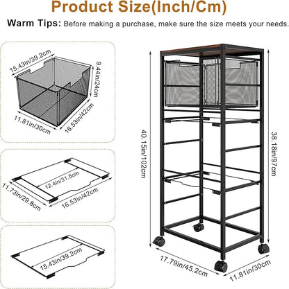 EasyPAG Hanging File Folder Organizer Rolling Cart on Wheels 2 Letter/Legal Size Mobile Hanging File Folder Frame with 1 Pull-Out Drawer for Home Office, Black