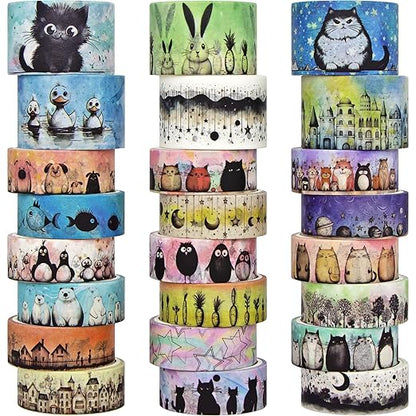 Cute Washi Tape Set - 24 Rolls Kawaii Animals Decorative Washi Tape for Scrapbooking Supplies, Bullet Journal Supplies, Junk Journal, Kids Art Craft Tape