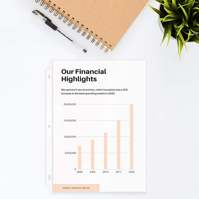 Office Werks 250 Sheet, Heavy Duty Clear Page Protectors 8.5"x11" for 3 Ring Binder, Plastic Sleeves, Durable Top Loading Paper with Reinforced Holes Archival Safe