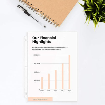 Office Werks 250 Sheet, Heavy Duty Clear Page Protectors 8.5"x11" for 3 Ring Binder, Plastic Sleeves, Durable Top Loading Paper with Reinforced Holes Archival Safe