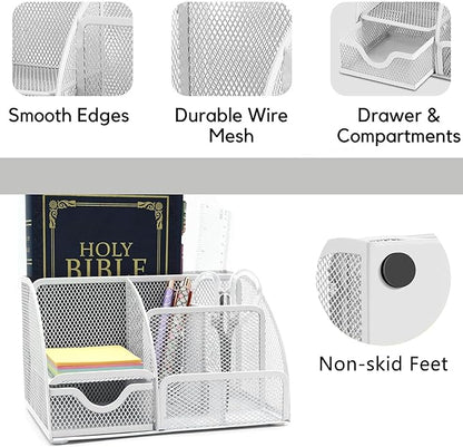 White Office Desk Accessories Supplies, 12pcs Desk Organizers and Accessories with Tape dispenser and Stapler,Staples,Staple Remover,Pen Holder,Scissor,Ruler,Sticky Tabs,Tape,Ballpoint Pen,Clips Set