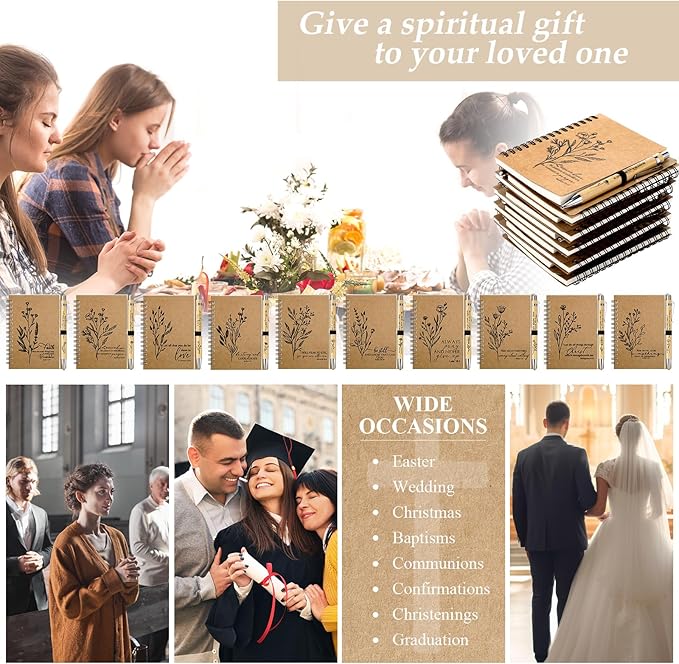 100 Pcs Bible Verse Spiral Notebook with Bamboo Christian Ballpoint Pens Aesthetic Religious Notepads Inspirational Journals Easter Christian Gifts for Women Men Office (Special Style)