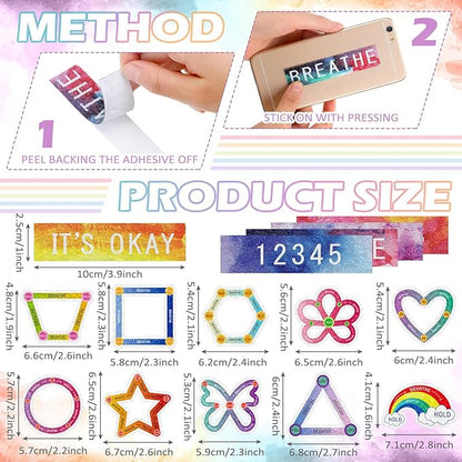 80 Pcs Anxiety Sensory Stickers with Inspirational Quotes Calm Textured Strips Relief Mental Health Stickers School Office Adhesive Sensory Tape Anti Stress Toys for Adults Teens (Cute)